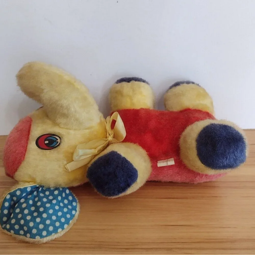 Vintage Superior Toy & Novelty Cellulose Elephant Plush Yellow Red Blue 15